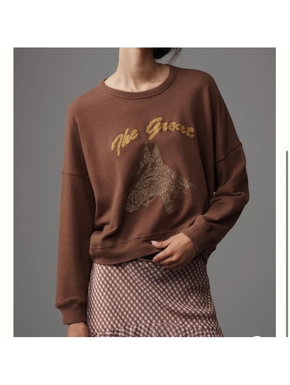 THE GREAT. The Teammate Sweatshirt with Horse Embroidery Umber Women’s 1 Small